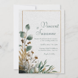 Neutrale Botanische Baumwolle und Leaf-Hochzeit Einladung