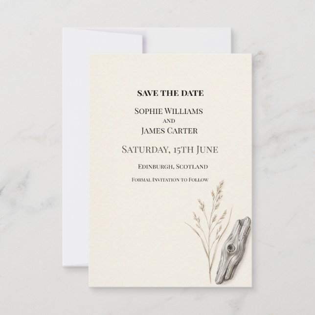 Neutrale botanische Hochzeit Save The Date (Vorderseite)