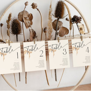 Neutrale Bow Tying Brautparty-Tischnummer Einladung