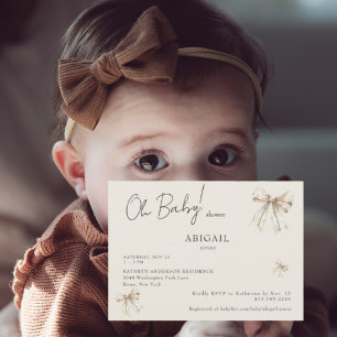 Neutrale Bows Oh Baby Dusche Einladung