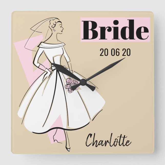 Neutrale Bridenzähler der Mode-Bride Quadratische Wanduhr (Vorderseite)