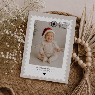 Neutrale Briefmarken-Babys 1. Weihnachtsfoto Feiertagskarte