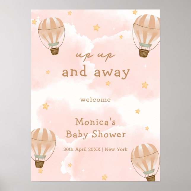 Neutrale Cloud Hot Air Ballon Babydusche Willkomme Poster (Vorne)
