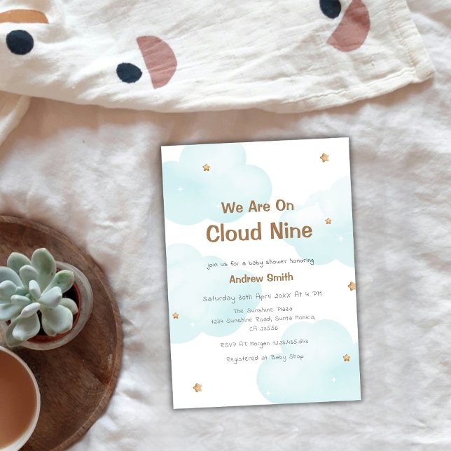 Neutrale Cloud Nine Stars Babydusche Einladung (Gender Neutral Cloud Nine Stars Baby Shower Invitation)