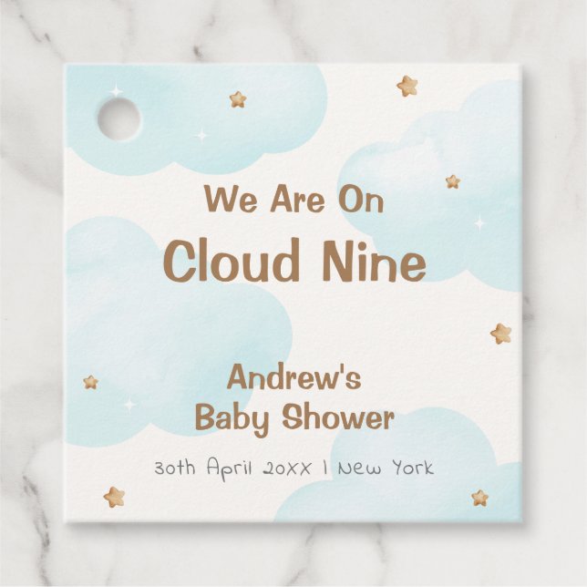 Neutrale Cloud Nine Stars Babydusche Geschenkanhänger (Vorderseite)