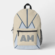 Neutrale Coastal Flachs Blau Monogramm Rucksack