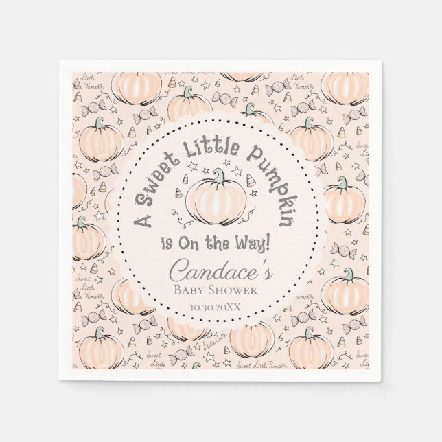 Neutrale Creme Little Pumpkin Baby Shower Serviette (Vorderseite)