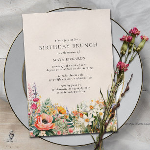 Neutrale Creme Rustikale Flora   Boho Birthday Bru Einladung