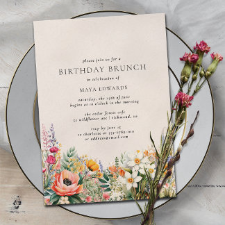 Neutrale Creme Rustikale Flora | Boho Birthday Bru Einladung