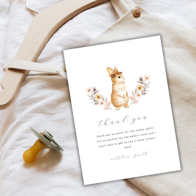 Neutrale, einfache Wildblume Babydusche Dankeskarte (Gender Neutral Simple Bunny Wildflower Baby Shower Thank You Card)