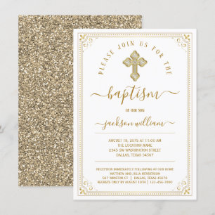 Neutrale, elegante Goldtaufe Einladung