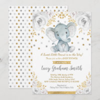 Neutrale Elephant Baby Dusche Gold Gray Floral