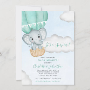 Neutrale Elephant Mint Green Baby Dusche Einladung