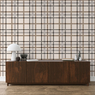 Neutrale Elfenbein Beige Karierte Quadrate Streife Tapete