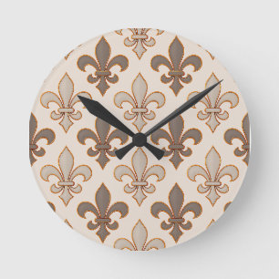 Neutrale Erde Royal Fleur-de-lis Stil  Runde Wanduhr
