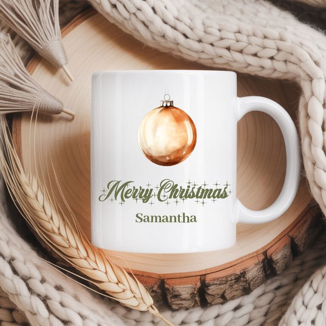 Neutrale Erdig-Weihnachtstasse mit individuellem N Kaffeetasse (Neutral Earthy Christmas Mug Custom Name)