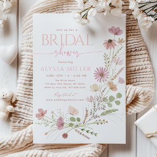 Neutrale Erdige Wildblumen Florale Brautparty Einladung