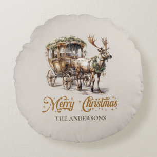 Neutrale Erdtönen, grün und goldfarbener Rentier Rundes Kissen