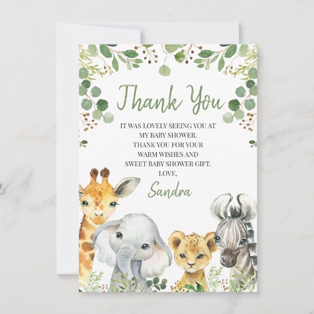 Neutrale Eucalyptus Safari Baby Shower Card Einladung (Vorderseite)