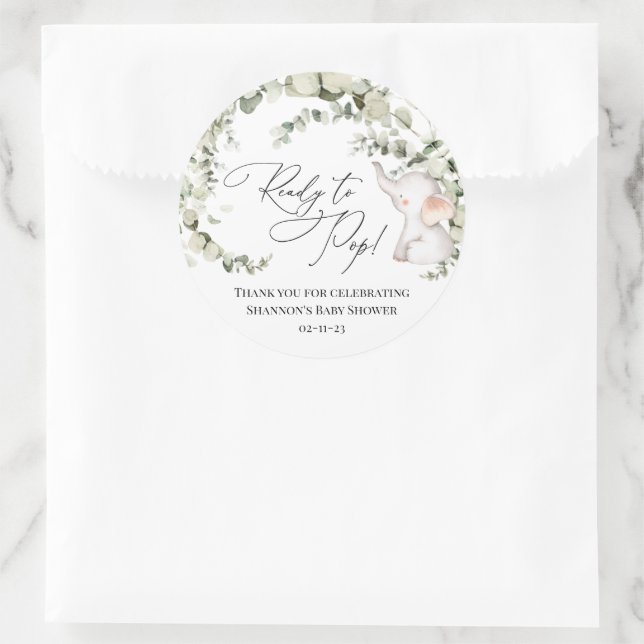 Neutrale Eukalyptus-Elephant-Babydusche Runder Aufkleber (Tasche)