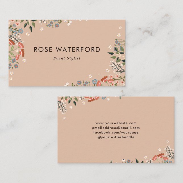 Neutrale Farbpalette Boho Wildblumen Visitenkarte (Vorne/Hinten)