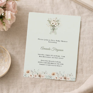 Neutrale florale Baby-Shower-Einladung in Salbeigr