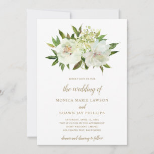 Neutrale Florale Weiße Elfenbein-Gold-Hochzeit All Einladung