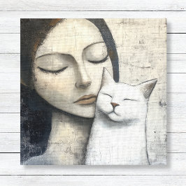 Neutrale Frau und Katze Leinwanddruck