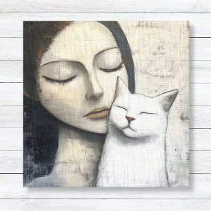 Neutrale Frau und Katze Leinwanddruck