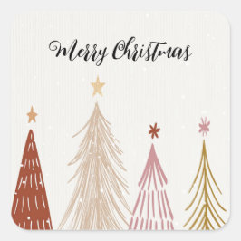 Neutrale frohe Weihnachtsbäume mit Matching Stars Quadratischer Aufkleber