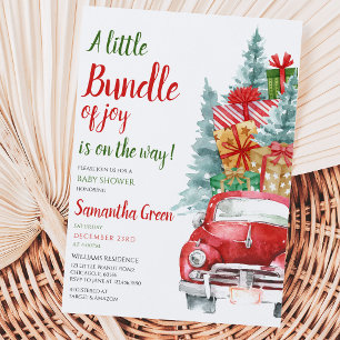 Neutrale Geschenke Weihnachtswagen Babydusche Einladung