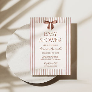 Neutrale gestreifte Schleife Baby Shower Einladung