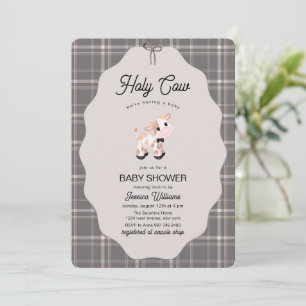 Neutrale Gingham Holy Cow Farm Tiere Baby Shower Einladung