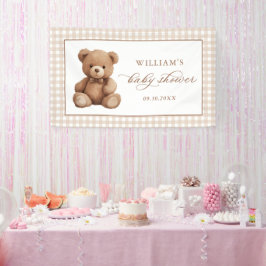 Neutrale Gingham Teddy Bear Baby Shower Banner