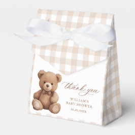 Neutrale Gingham Teddy Bear Baby Shower Geschenkschachtel
