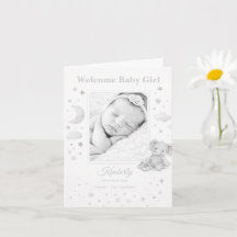 Neutrale Graue Elefanten-Baby-Mädchen-Geburtsanzei