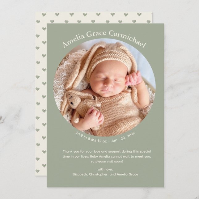 Neutrale Herzen Niedlich Minimal schlichtes Baby Ankündigung (Vorne/Hinten)