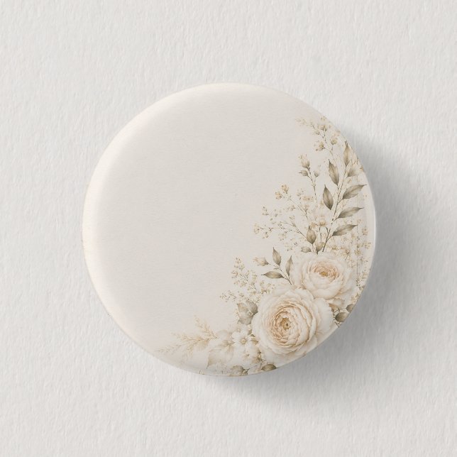Neutrale Hochzeit mit raffinierten Blumen Button (Vorderseite)