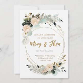 Neutrale Hochzeitskarte Golden Floral Elegant Einladung