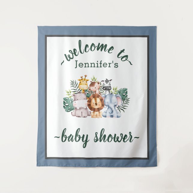 Neutrale Jungle Safari Tiere Kinderdusche Wild One Wandteppich (Vorderseite)