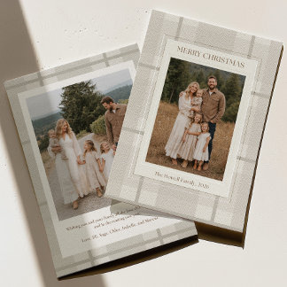 Neutrale Karo-Familienfoto-Weihnachtskarte Feiertagskarte
