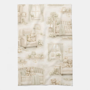 Neutrale Kinderzimmer-Teddybär-Zimmer-Beige-Muster Geschirrtuch
