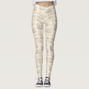 Neutrale Kinderzimmer-Teddybär-Zimmer-Beige-Muster Leggings