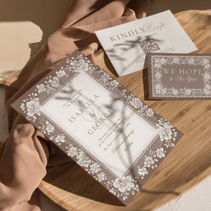 Neutrale klassische Foto-Spitze-Old-Money-Hochzeit Einladung