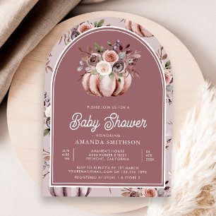 Neutrale Kürbis-Blumenbogen-Staubrose-Babyparty Einladung