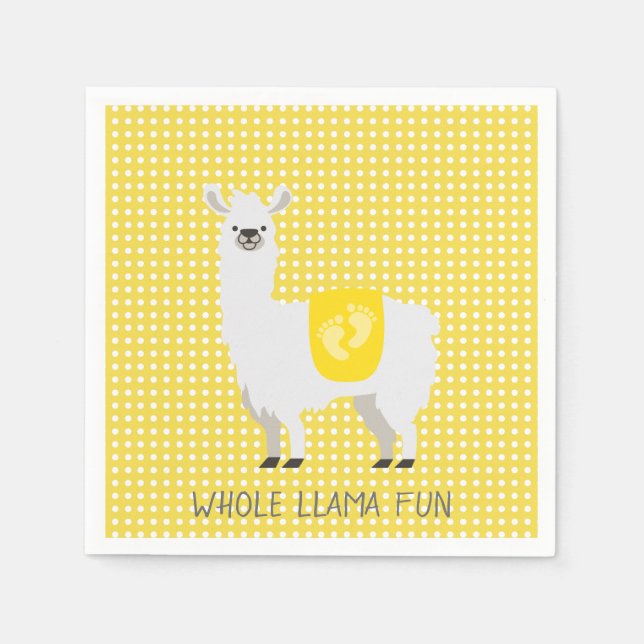 Neutrale Lama Babydusche aus Gelb und Weiß Serviette (Vorderseite)