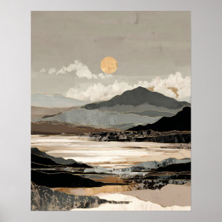 Neutrale Landschaft Abstrakt | Minimaler Bergsee Poster