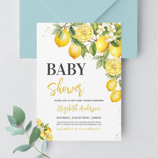 Neutrale Lemon Citrus Floral Baby Shower Einladung (Von Creator hochgeladen)