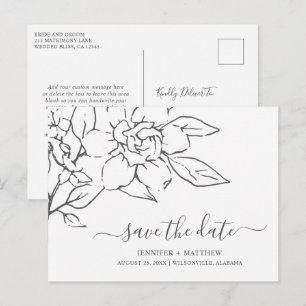 Neutrale Linie Art Floral Hochzeit speichern das D Ankündigungspostkarte