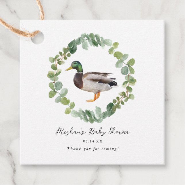 Neutrale Mallard Duck Baby Shower Geschenkanhänger (Vorderseite)